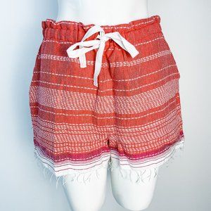 NEW LEMLEM $305 Paperbag Waist Striped Shorts M Medium Coral High-Rise NWT